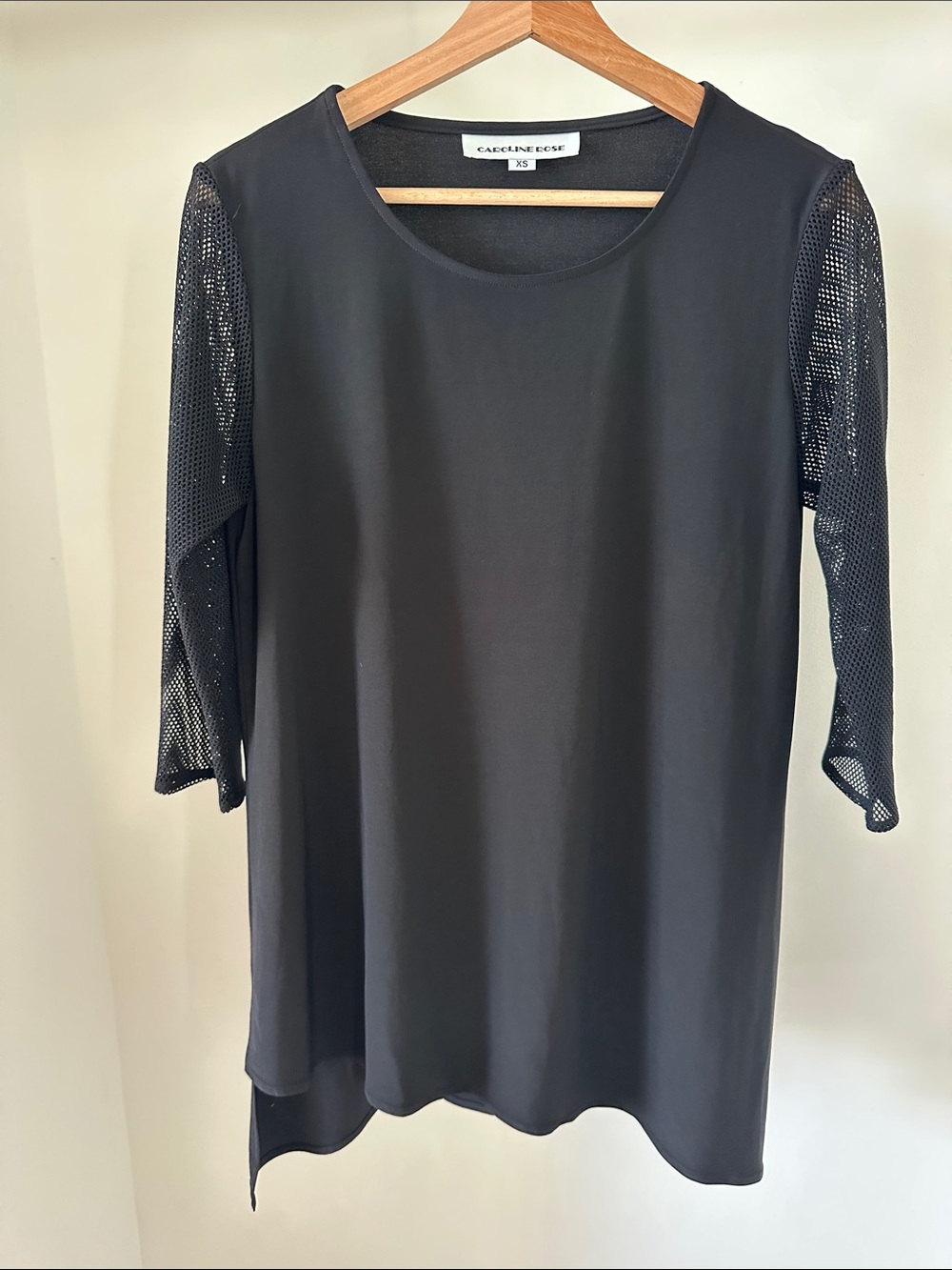 Caroline Rose Black Mesh-Sleeve Tunic Top
